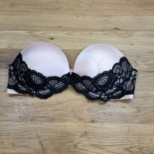 Victorias Secret Very Sexy Strapless Bra 36C Pink‎ Black Lace Padded Underwire